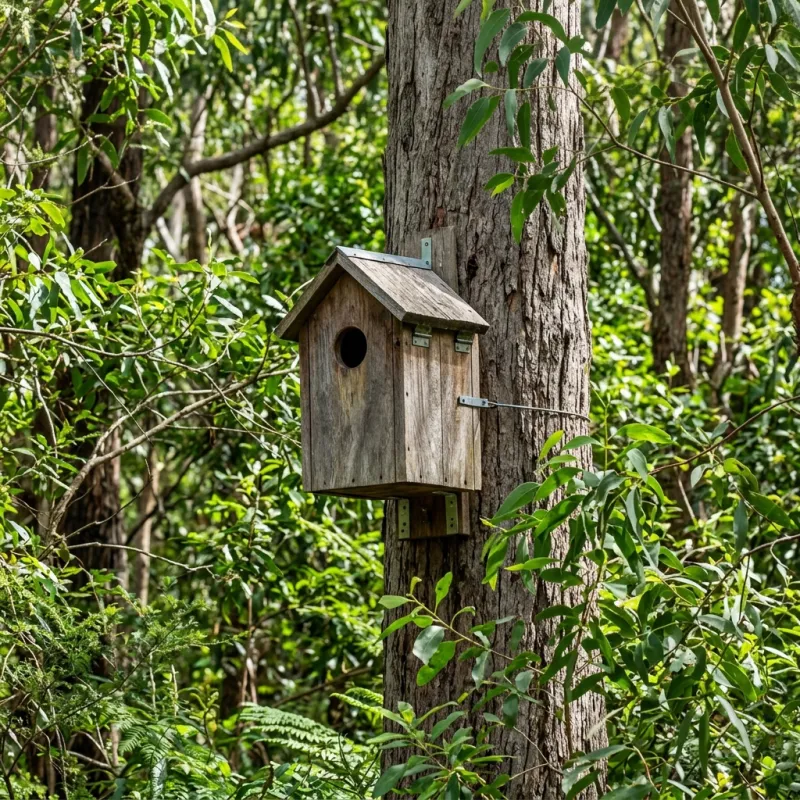 Animal nesting box installed as a humane alternative to a Pines Forest roof cavity