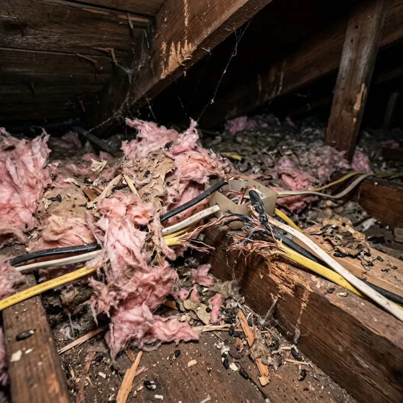 Contaminated ceiling insulation being assessed in a Pines Forest roof space